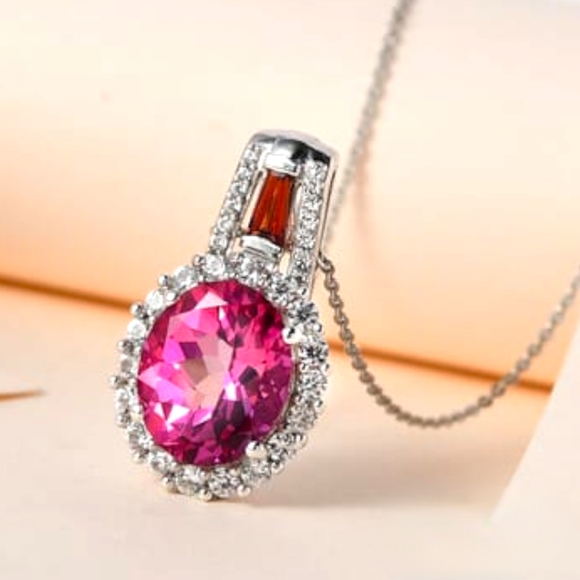 NWT PINK MYSTIC TOPAZ & MULTIGEMSTONE NECKLACE PLATINUM OVER STERLING SILVER - Picture 3 of 12